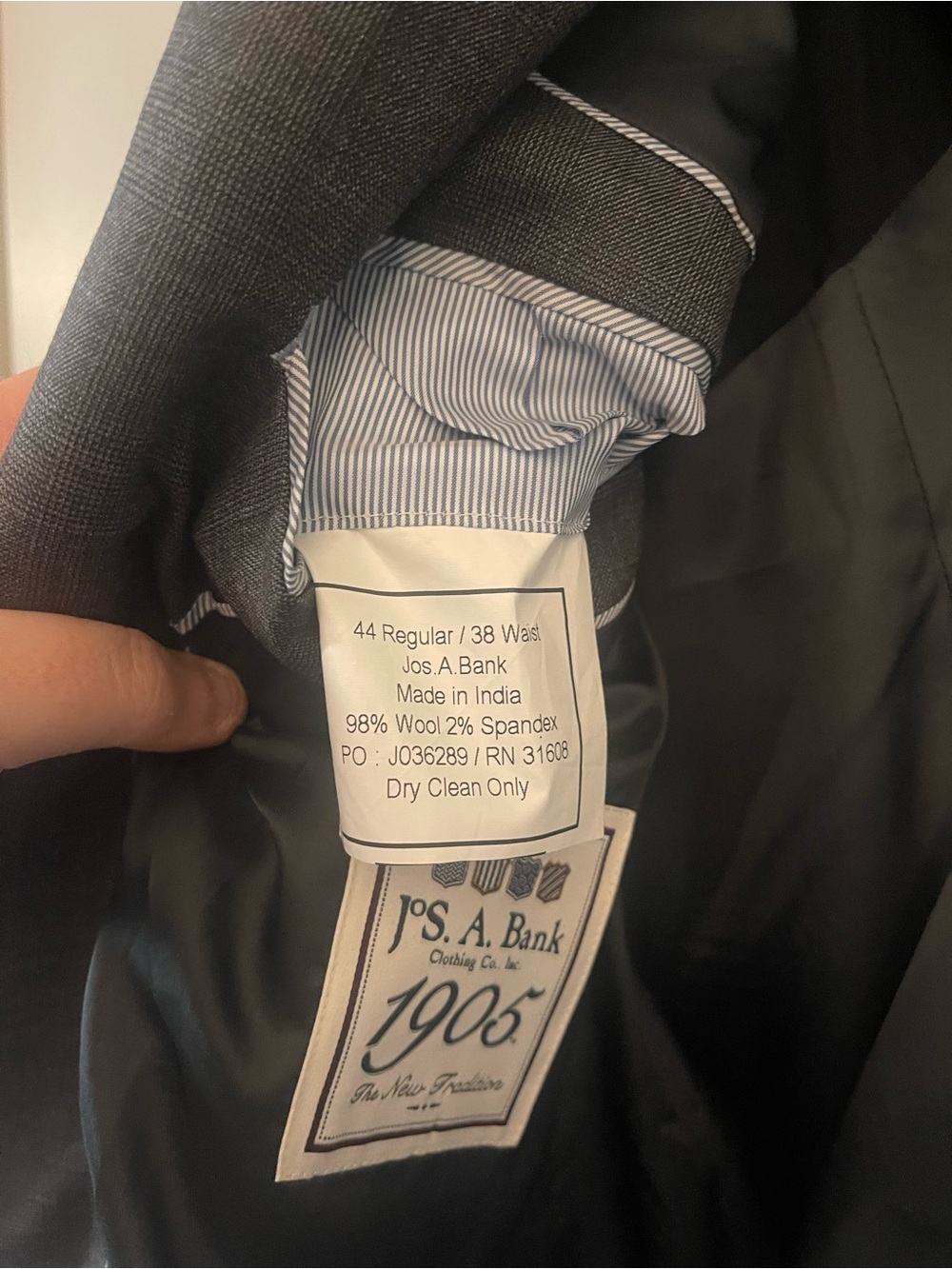JOS. A. BANK 1905 Blazer Sport Coat 44 Reg 98%Wool Solid Gray Tailored Fit - Picture 4 of 6